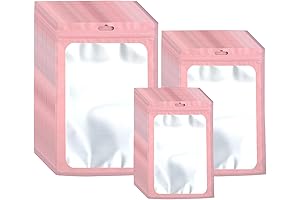 300 Pack Resealable Pink Mylar Bags for Food Storage and Packaging