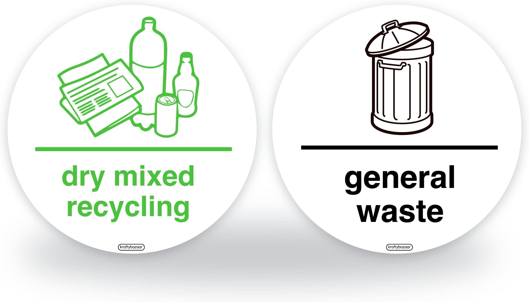 1 Set of Recycling Bin Signs - 95mm Waterproof Indoor/Outdoor Stickers - Wheelie Bin Waste Containers Signs - Dry mixed recycling/General Waste stickers