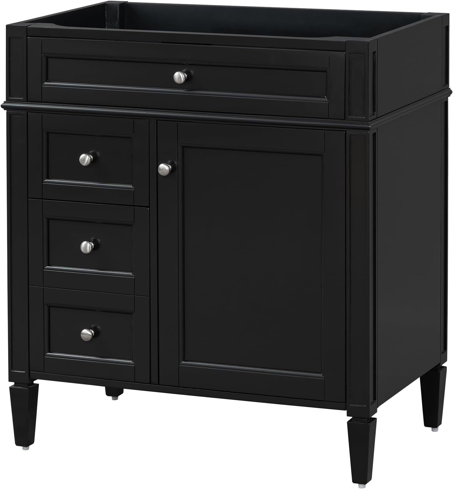 Favfurish 30" Bathroom Vanity Without Top Sink,Modern Freestanding Bath Storage Cabinet with 2 Soft-Close Drawers & Tip-Out Tray,Solid Wood Vanity Only w/Adjustable Shelf & Door Organizer,Black