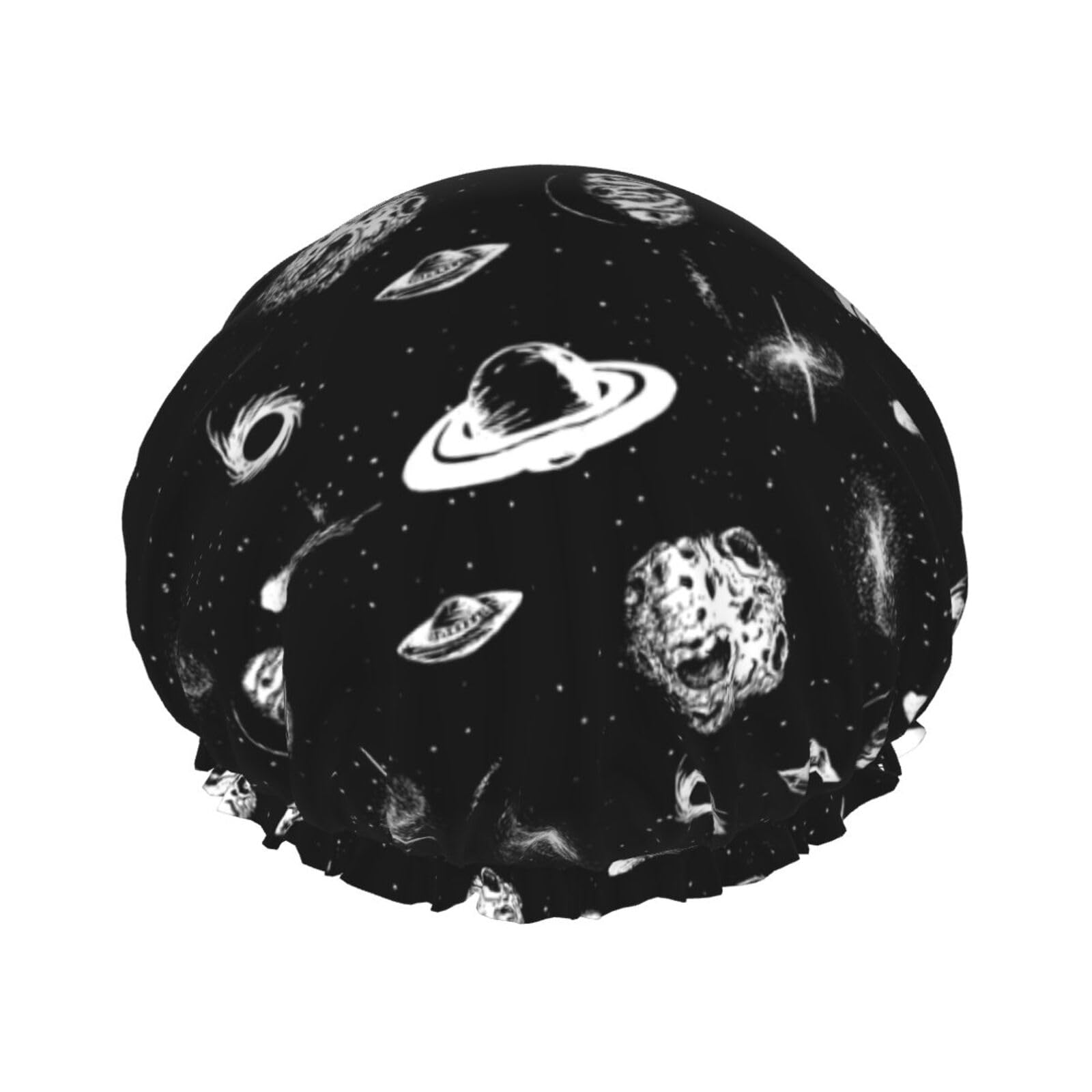 Bonnet de douche réutilisable motif galaxie et ovni étanche pour femme