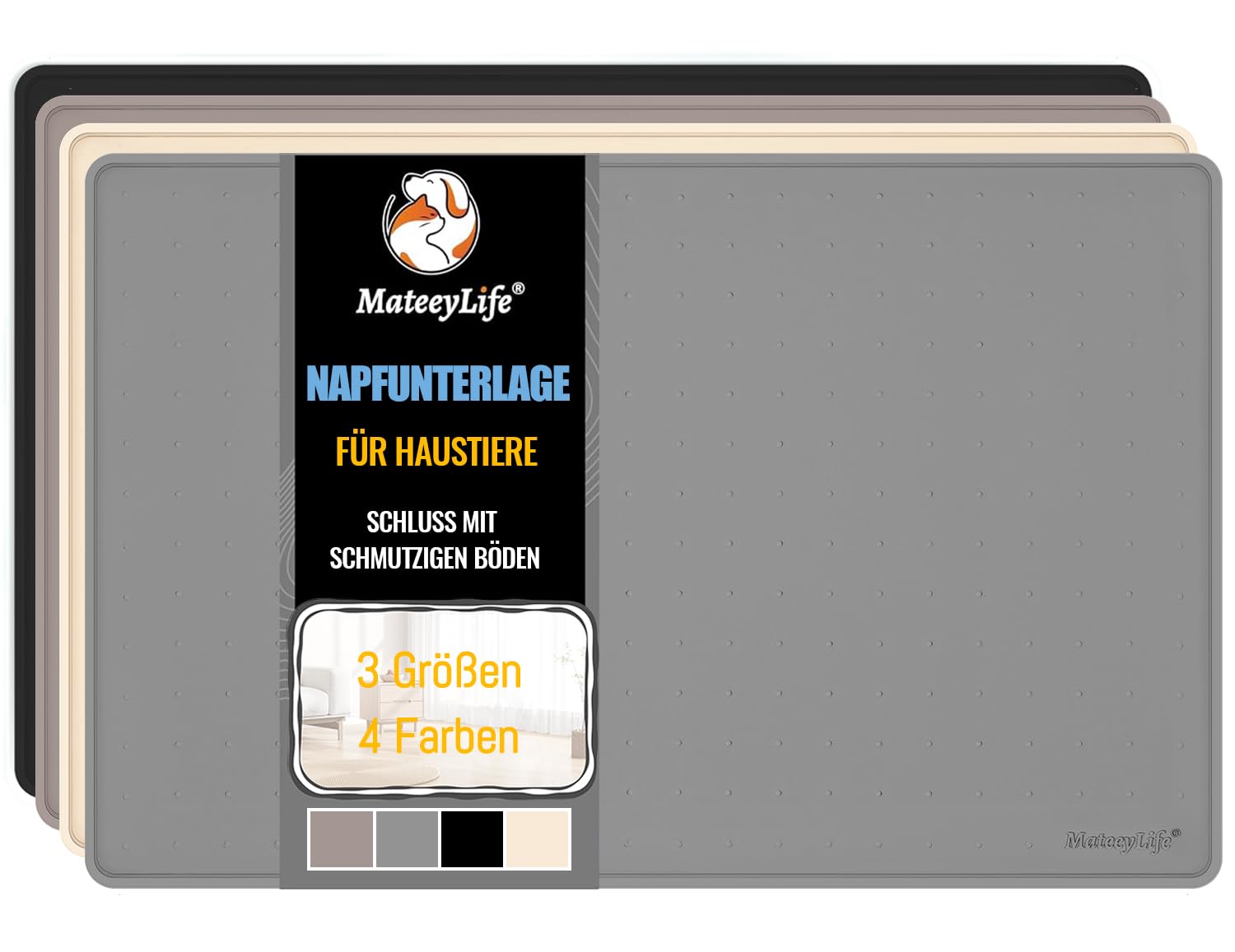 MateeyLife Napfunterlage Hund Katzen, Silikonmatte Hundenapf Unterlage Katzennapf, rutschfeste Futtermatte Katzen Hund, Wasserdicht Futterunterlage Katzenmatte