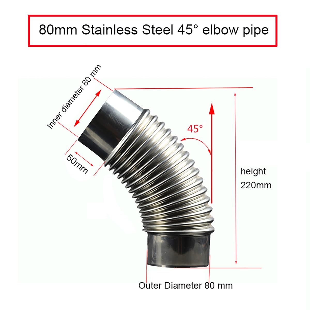Rura adaptera kominowego ze stali nierdzewnej – 60 mm – 110 mm odporna na wysoką temperaturę rura kuchenkowa (80 mm) dla wydajnej wentylacji i kontroli dymu