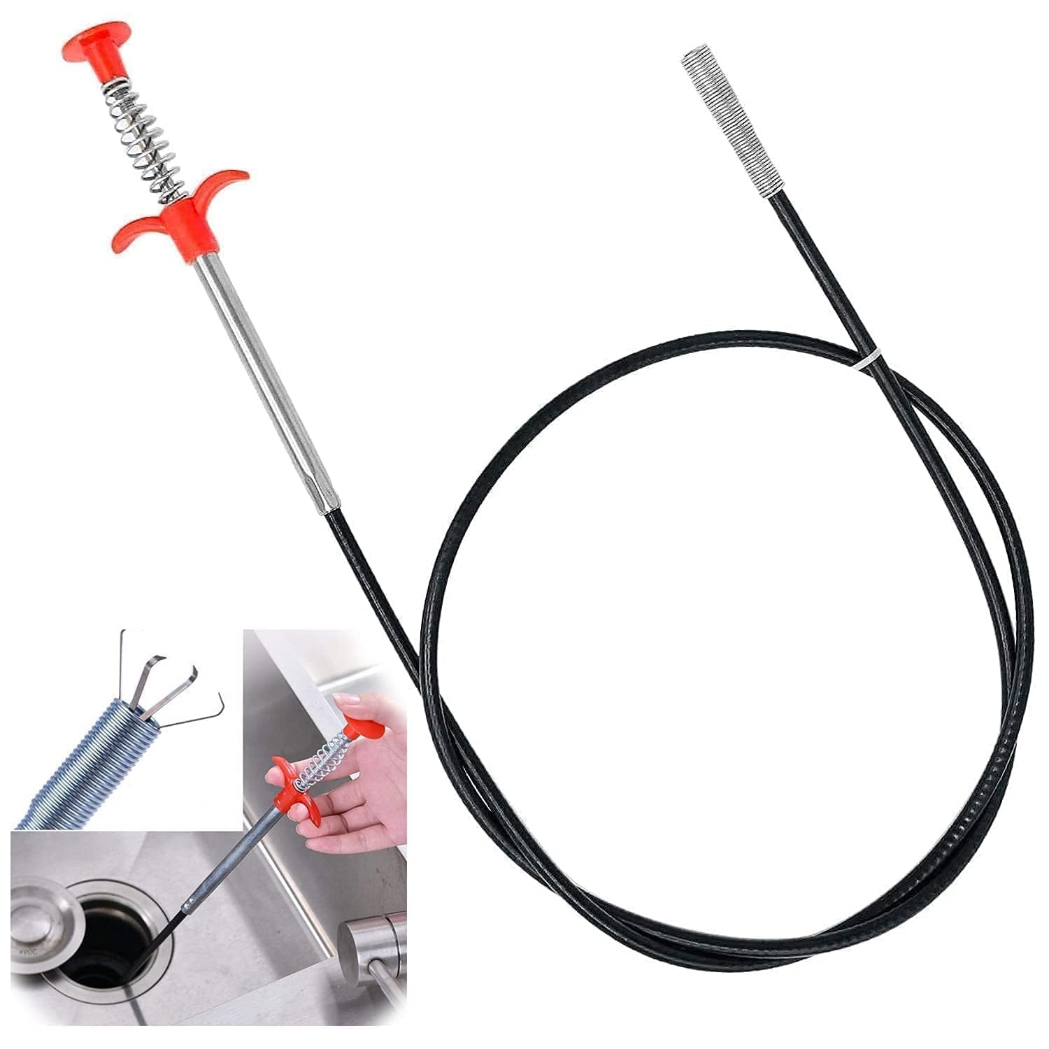 New Pipe Dredging Tools|Spring Sticks & Claw Grabbers|Drain Snake Cleaner Sticks|Clog Remover |Cleaning Tools Household Flexible Four Claws Spring|Heavy Duty Grabber Tool (160 CM)-image-42