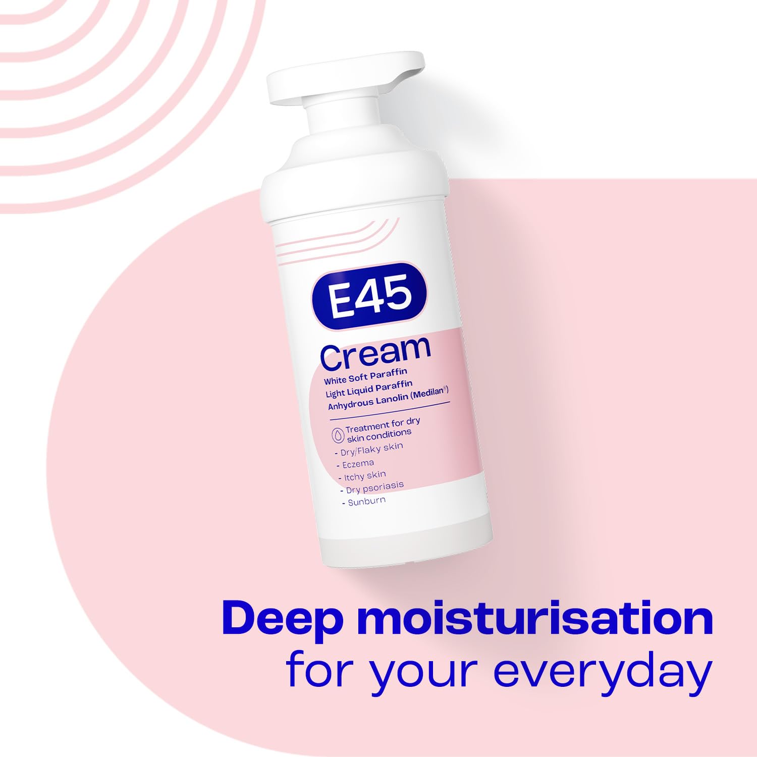 E45 Moisturising Cream 500g - Emollient Lotion for Dry, Itchy & Sensitive Skin - Soothing Eczema Relief Cream - Non-Greasy, Fast Absorbing, Dermatologically Tested Formula - 3