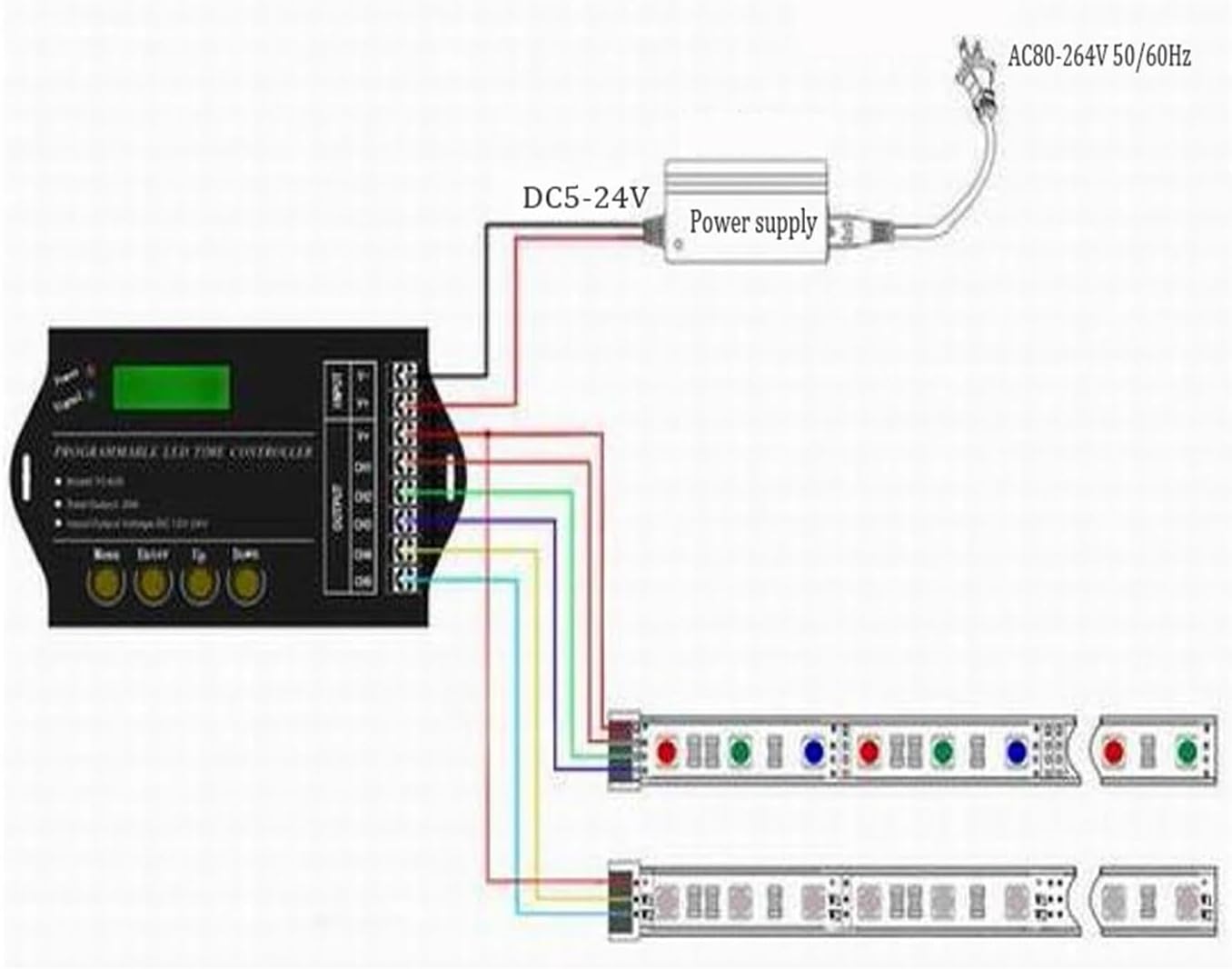 TC420 TC421 Programmable 5-Channel RGB LED Light with time WiFi Controller dimmer DC12-24V for Aquariums, Fish Tanks, Plant Growth (Color : TC420)