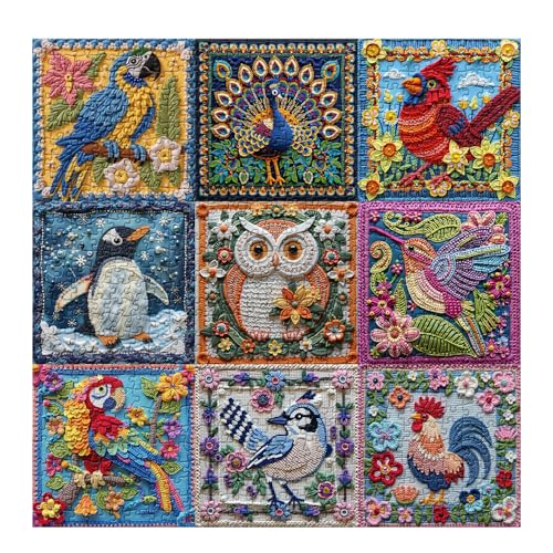 Rompecabezas Patchwork Bird para Adultos, 1000 Piezas, Rompecabezas de Aves con Flores, Rompecabezas Desafiante de Animales Lindos como Decoración para Pared en el Hogar miniatura 2