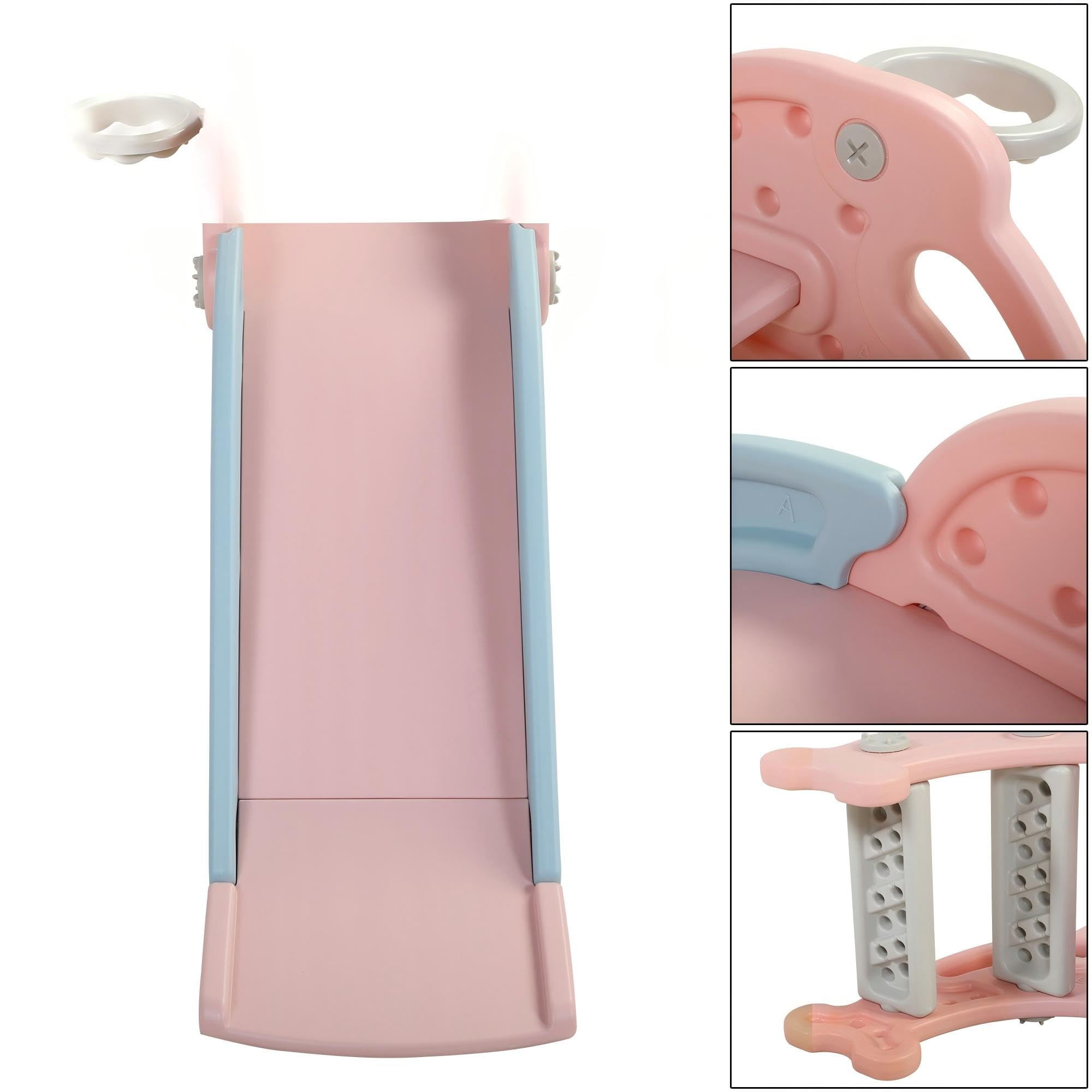 Tobogán 3 en 1 para bebés, juego de deslizamiento y escalada con aro de baloncesto y pelota, parque de juegos interior y exterior para niños