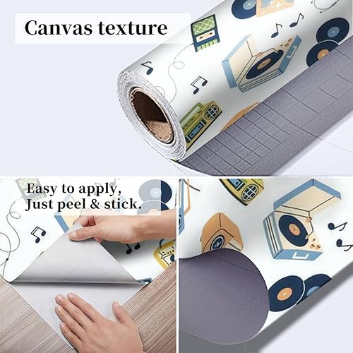 Miniatura 5 de Música retro sin costuras casetes boomboxes tocadiscos grabadoras de cinta de lienzo papel tapiz autoadhesivo autoadhesivo despegar y pegar, mural