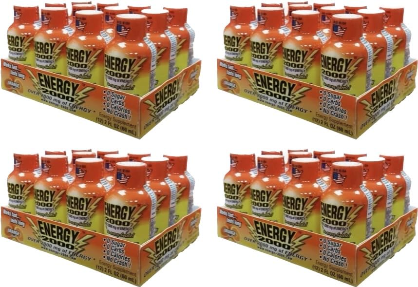 Global BrandsENERGY 2000 Energy Shot | Orange Flavor | 2 oz. | 48 Count | Sugar-Free, Zero Calories & Zero Carbs | 220 mg Caffeinated Energy Shot
