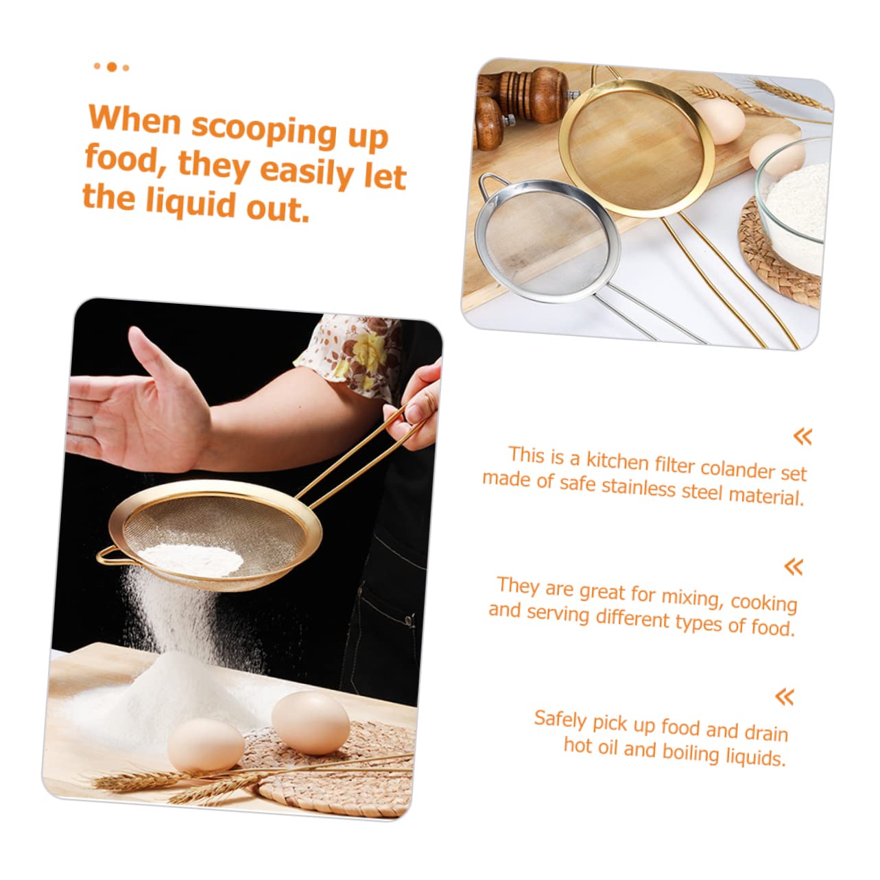 SOLUSTRE Fine Mesh Strainer Skimming Spoon Stainless Steel Oil Filter Colander for Food Serving for Cooking Buffets and Hot Pots Space Saving Design with Hanging Handle