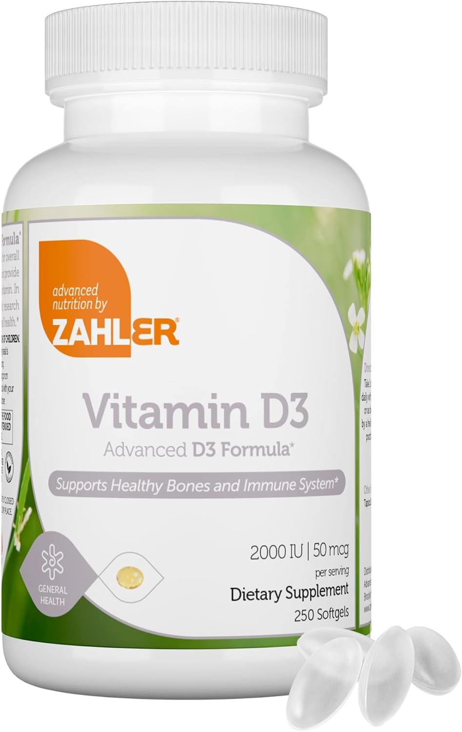 Zahler – Cápsulas blandas avanzadas de vitamina D3 de 2000 UI (250 unidades) Kosher Vitamina D apta para vegetarianos para apoyo inmunológico,