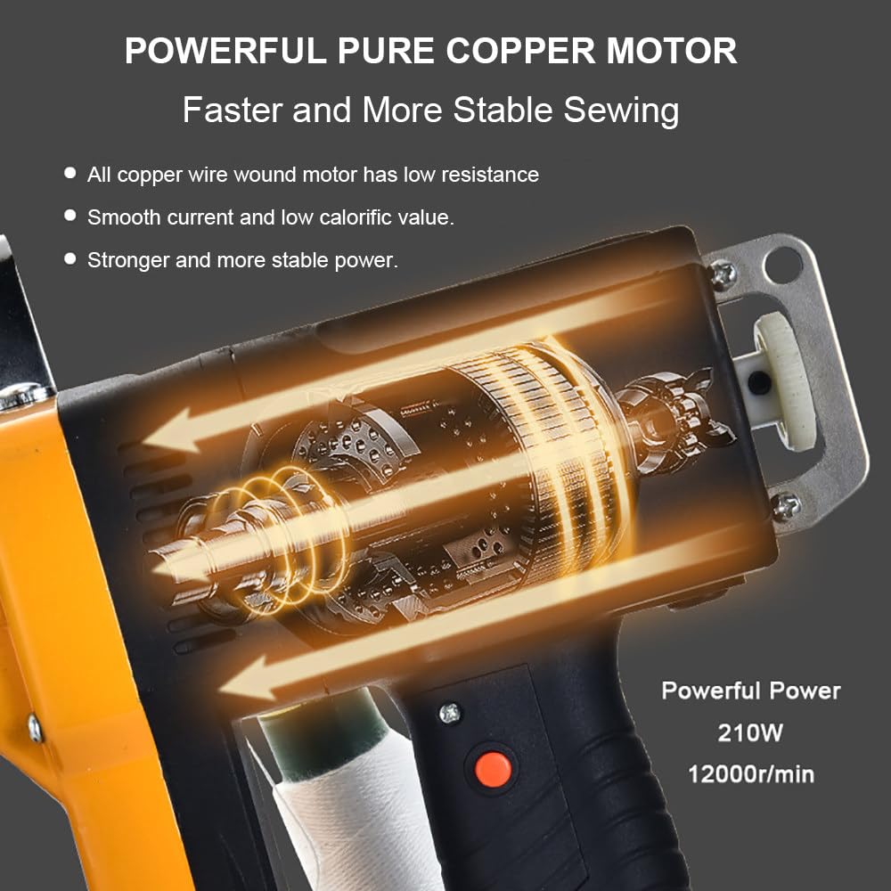 Máquina Cerrar Coser Bolsas 210W Automática Portátil para Sacos Alimentación Yute Semillas Vinilo Arroz Tela, Corte Hilo Automático, Paso Aguja Ajustable, Herramienta Manual