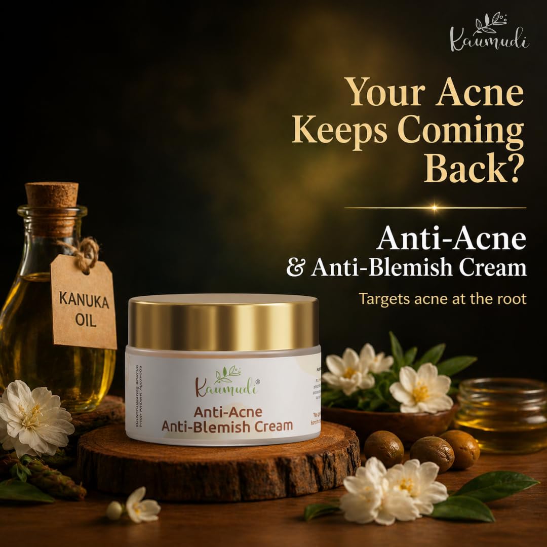 Kaumudi Anti-Acne Anti-Blemish Cream forUnisex Handmade with Natural Ingredients for Active Acne, Pimples, Acne Scars, Blemishes, Blackheads, Whiteheads for All Skin Types, 40g