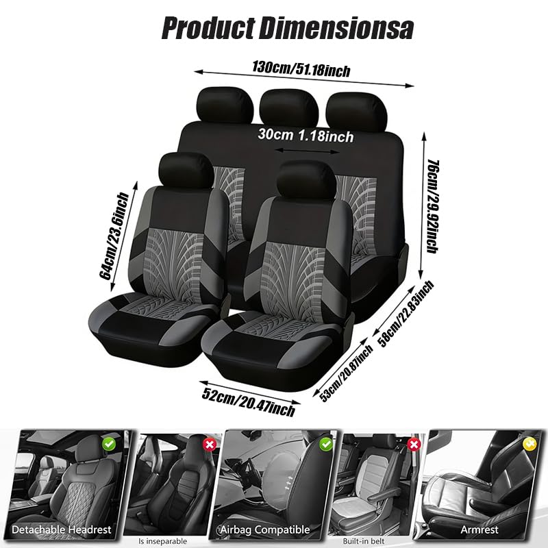 Housse de Siège de Voiture pour Toyota Yaris/Yaris Cross 2023 2024 2025 2026, Couvre Sieges pour Avant et Arrière, Siège Auto Respirant Antidérapant, Accessoire de Siège Auto,B Grey