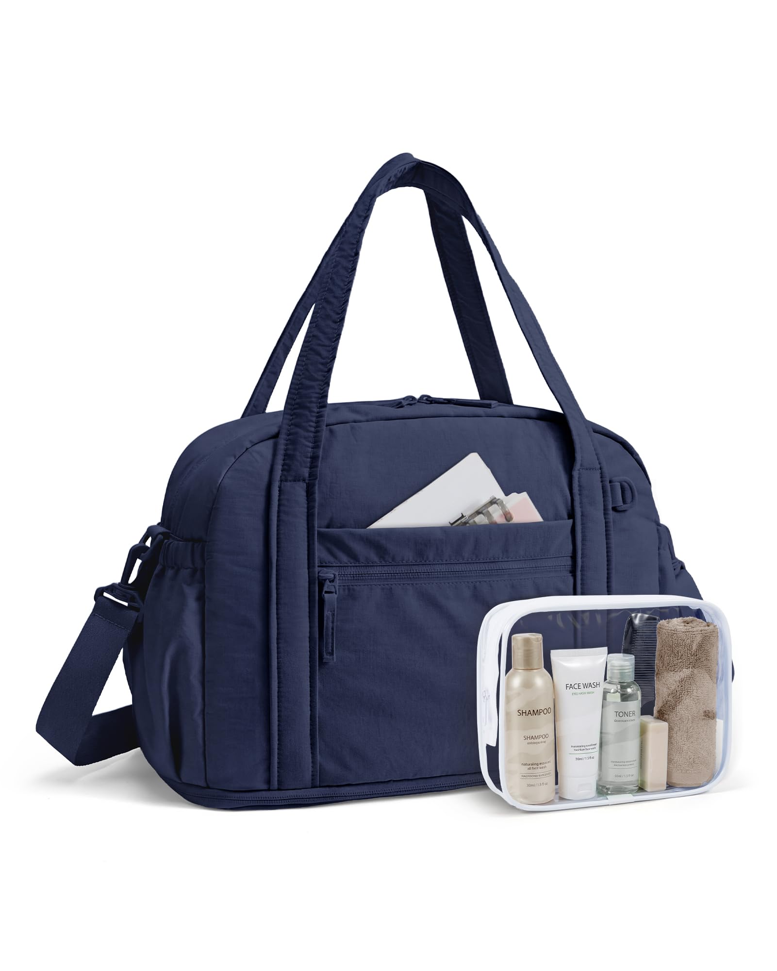 BAGSMART Expandable Personal Item Travel Bag, Lightweight Gym Bag for Women, 24L Weekender Travel Duffle with Toiletry Bag, Carry on Overnight Duffel, Camel — view 12