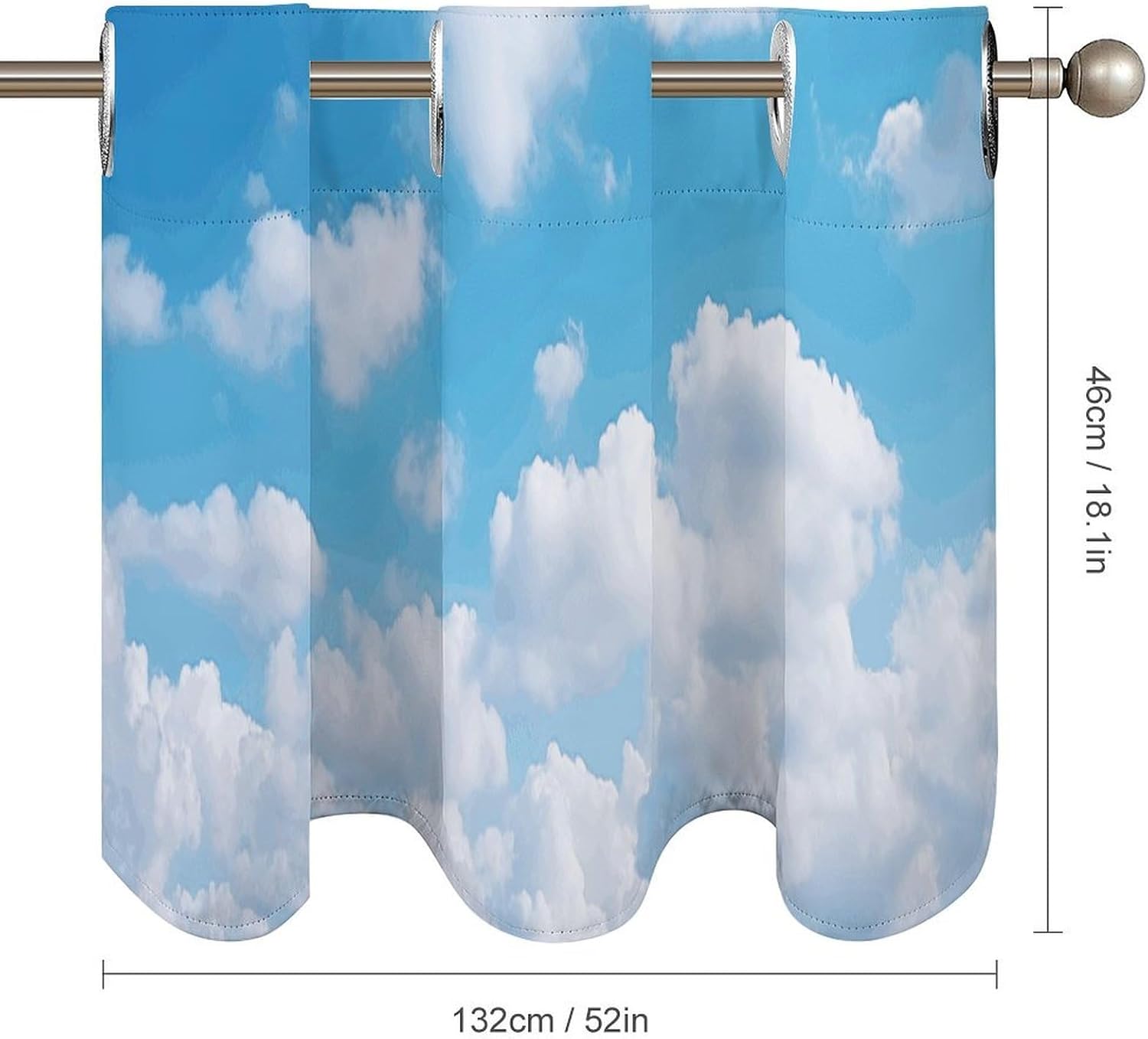 White Clouds Sky Valance for Windows, 2 Pack Kitchen Curtains Modern Home Decor, Soft Blackout Window Curtains for Living Room & Bedroom, 18 X 52 Inch