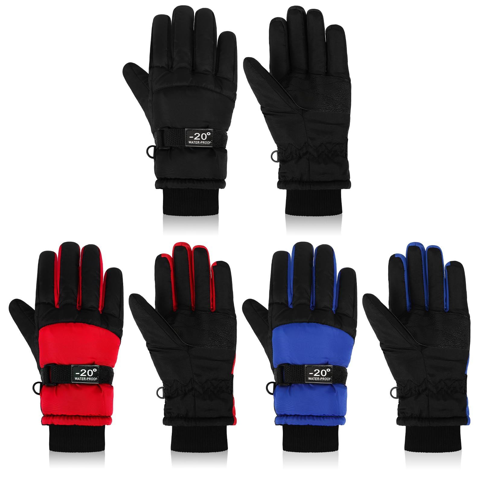 Jansun 3 Pairs Kids Winter Gloves Warm Outdoor Windproof Adjustable Gloves Toddler Snowboard Gloves for Cold Weather Boy Girl Children