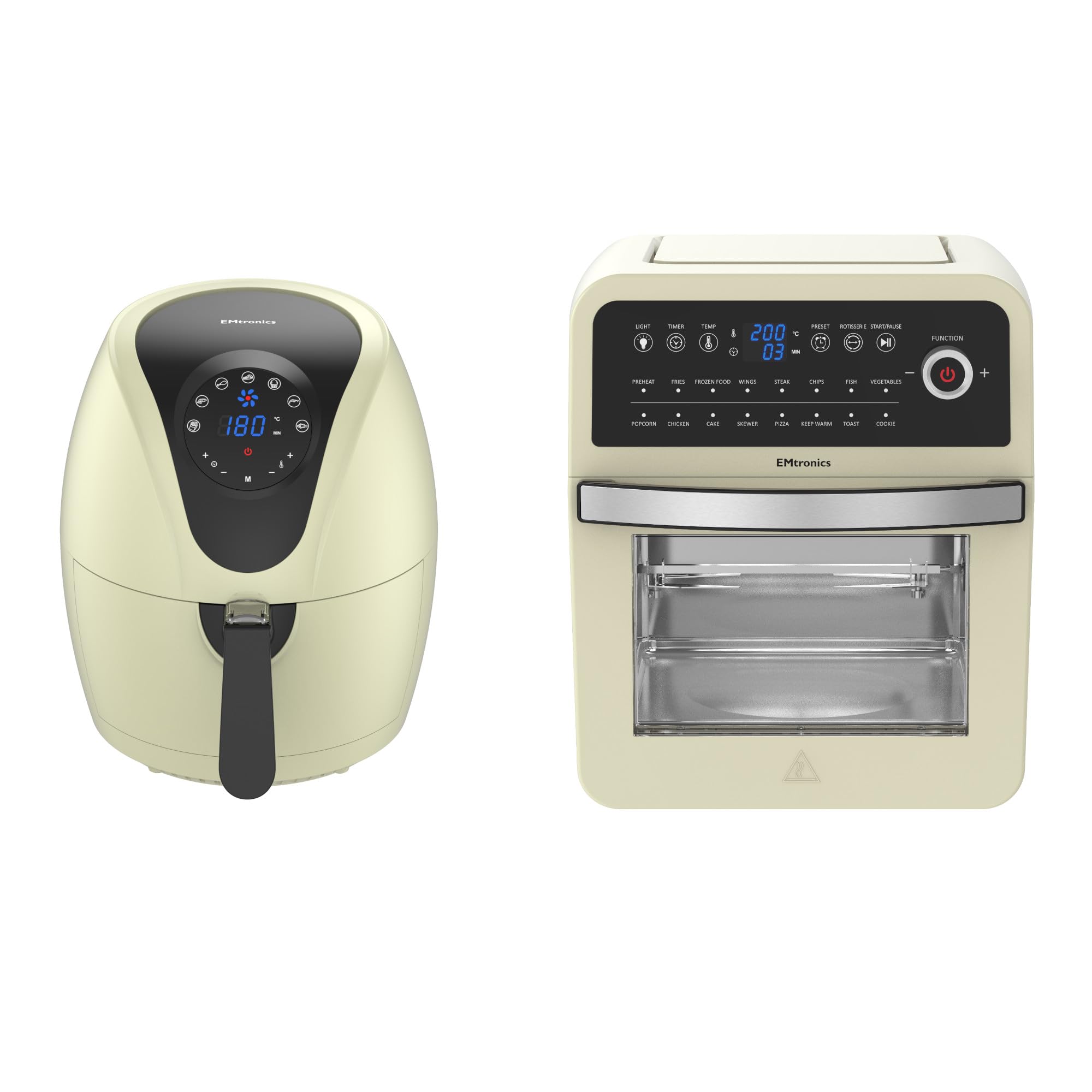 Emtronics Kitchen Set - 12L Digital Oven & 4.5L Single Drawer Air Fryer - Cream