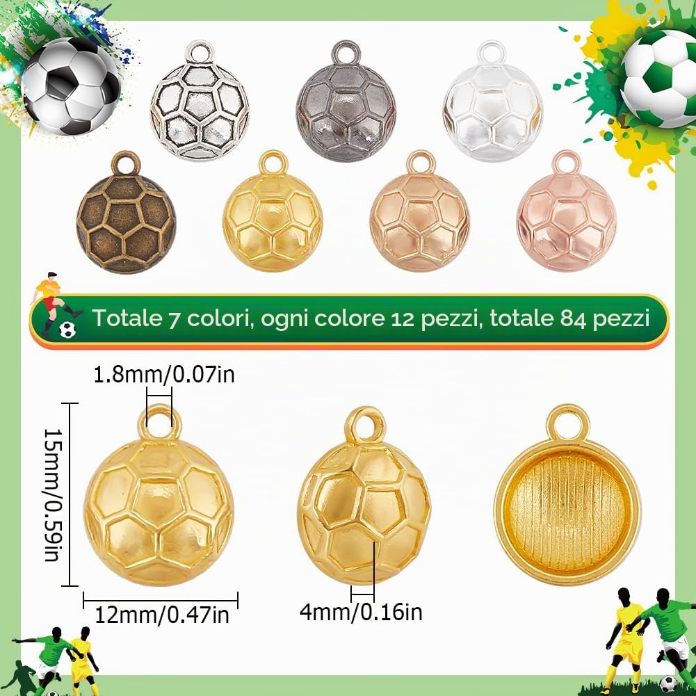 SUNNYCLUE 1 Scatola 84 Pezzi Ciondoli da Calcio Ciondoli da Calcio Sfusi per Squadre Sportive Sportivi Gioco Cheerleader A Sfera per Creazione di