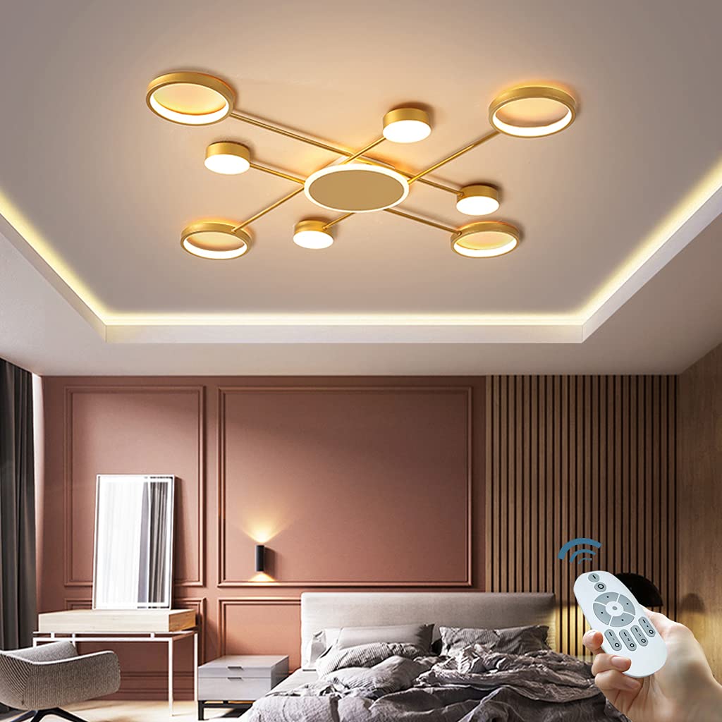 Oświetlenie sufitowe LED ściemnialne do salonu Kreatywne pierścienie metalowe światła Lampa sufitowa ze zdalnym sterowaniem Akrylowa lampa wisząca do sypialni, pokoju do nauki, pok