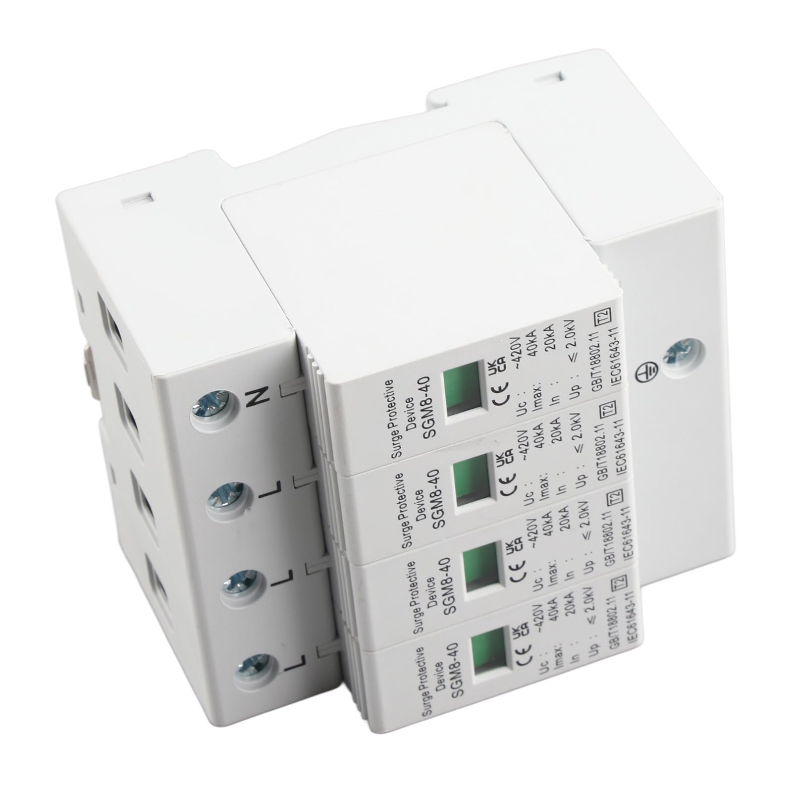 Scaricatore di Sovratensione 4P 40KA, Protezione Contro i Fulmini, Guida DIN, Dispositivo di Sicurezza a Basso Voltaggio per Impianti Elettrici