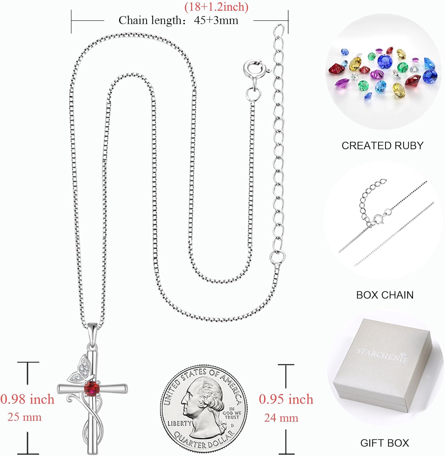 STARCHENIE Butterfly Cross Necklace 925 Sterling Silver Crucifix Pendant Birthstone Jewelry for Women - Image 6