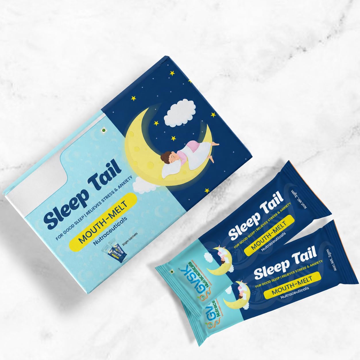 GVSK Sleep Tail Melt in Mouth Supplement for Adults β Natural Sleep Aid for Deep Sleep, Stress & Anxiety Relief with L-Theanine, Ashwagandha, Chamomile & Tart Cherry β Sugar Free, Vegan, Melatonin Free Sachets | 30 Sachets