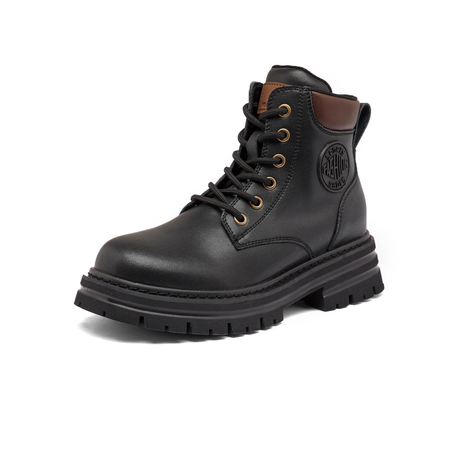 Womens Genuine Leather Lace Up Chunky Platform Dress Ankle Boots Hollow Out Breathable Round Toe Combat Boots Comfortable