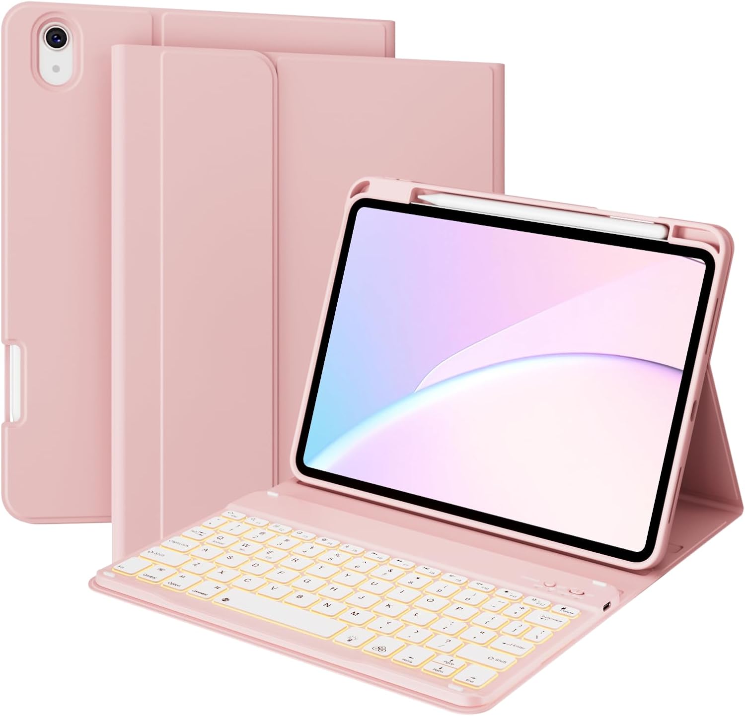 kenke Keyboard Case for iPad Air 11 inch (M3/M2, 2025/2024), for iPad Air 5th/4th Gen (2022/2020) 10.9 Inch with Pencil Holder, 7 Colors Backlit Wireless Detachable Folio Keyboard Cover, Pink
