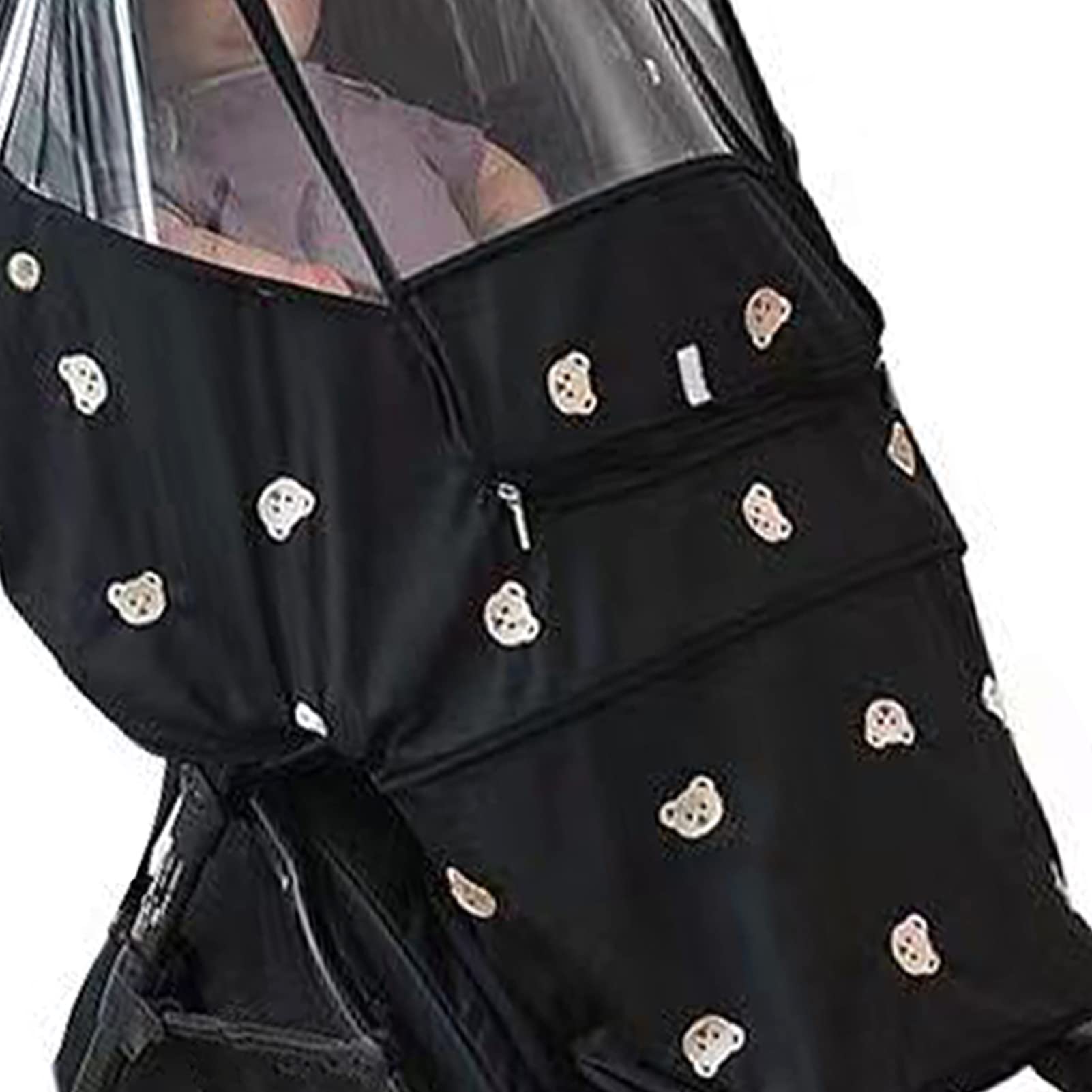 Winddichter Kinderwagen-Regenschutz, Niedliches Bärenmuster, Wasserdicht für Reisen, Outdoor-Aktivitäten, Oxford-Stoff (BLACK)