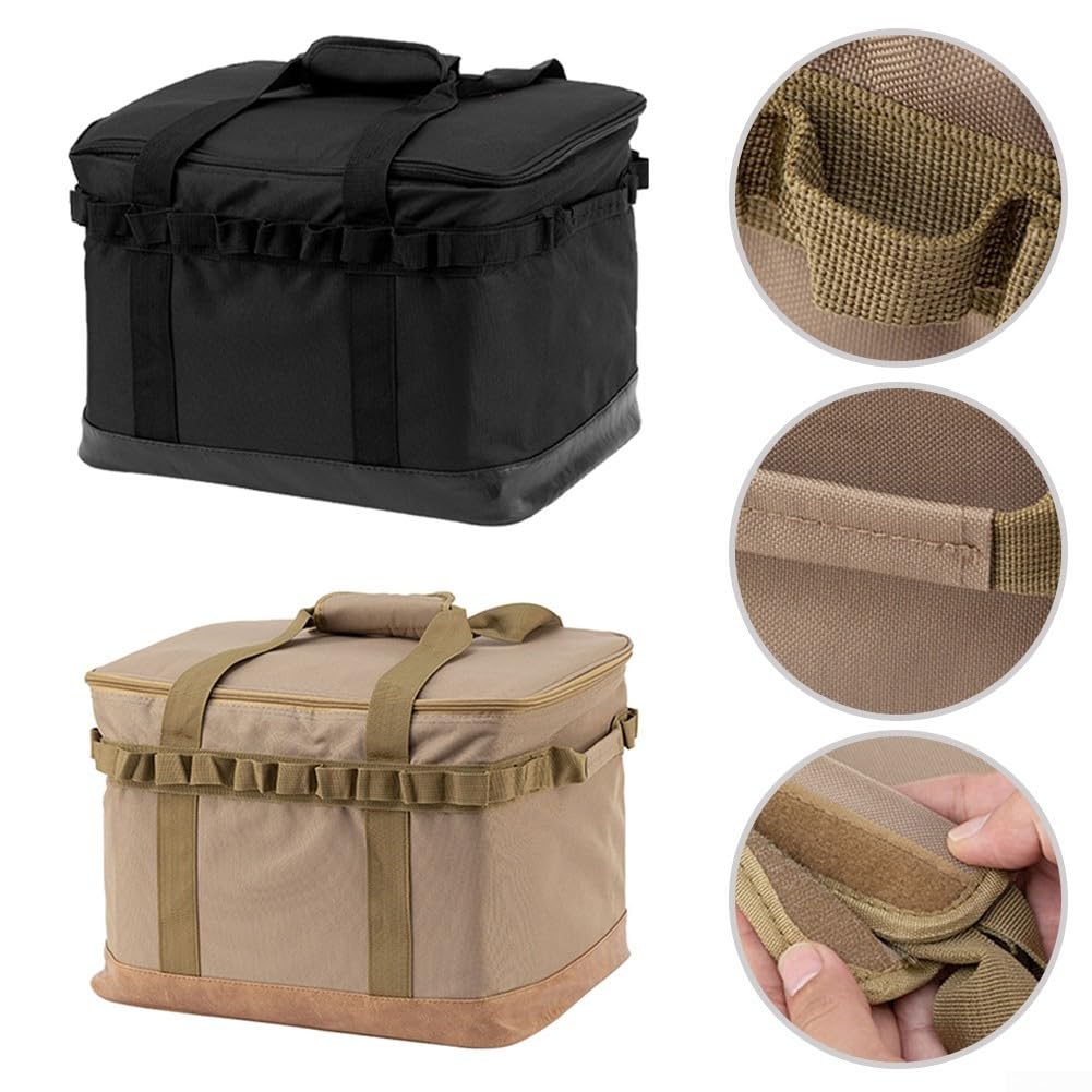 Grande borsa portaoggetti da campeggio, 42 x 32 x 29 cm, per esterni, pieghevole, organizer da picnic con cintura da appendere, cachi, per attrezzatura da trekking