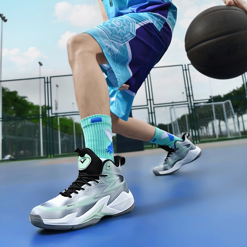 Image of Basketball Shoes for Womens Mens High Top Colorful Volleyball Fashion Breathable Sneakers Lace Up Sport Outdoor Lightweight Non Slip Shoe