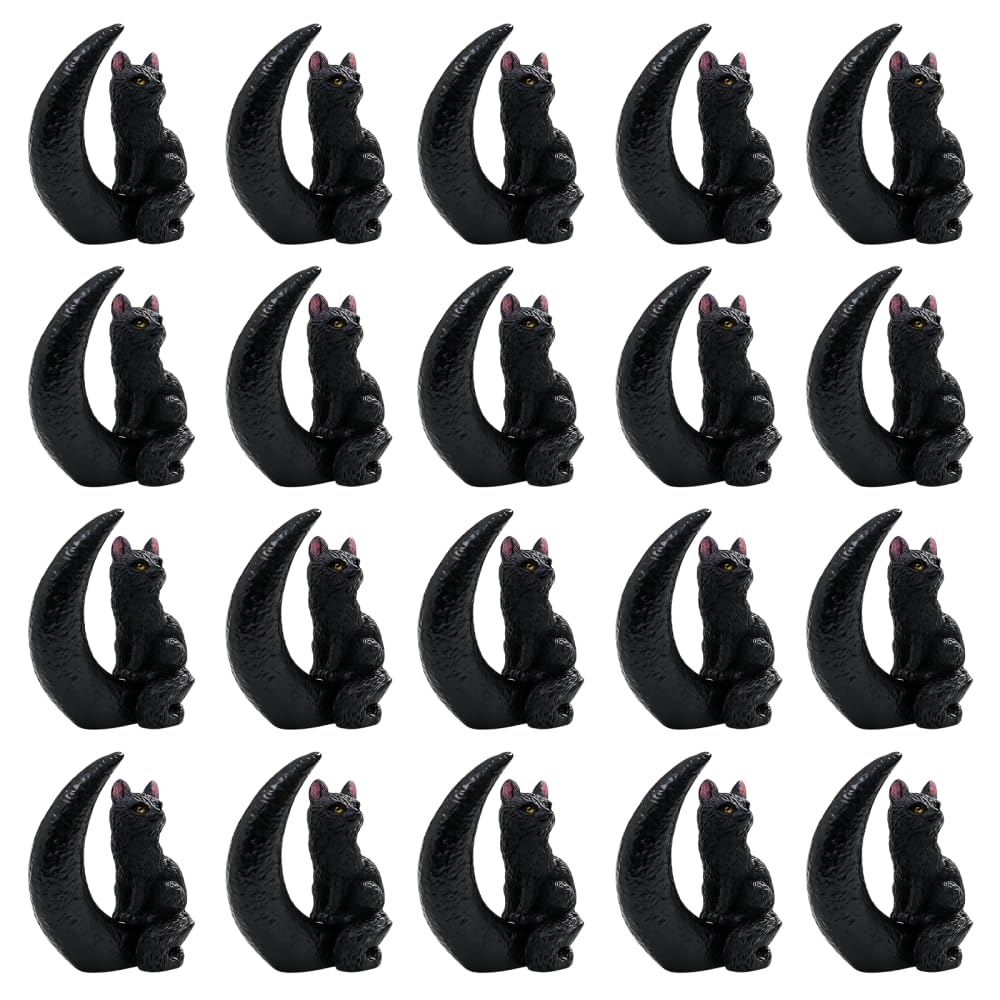 BDKMMS Mini Cat Halloween Figures, 20PCS Resin Cat Figurines with Witch Hat
