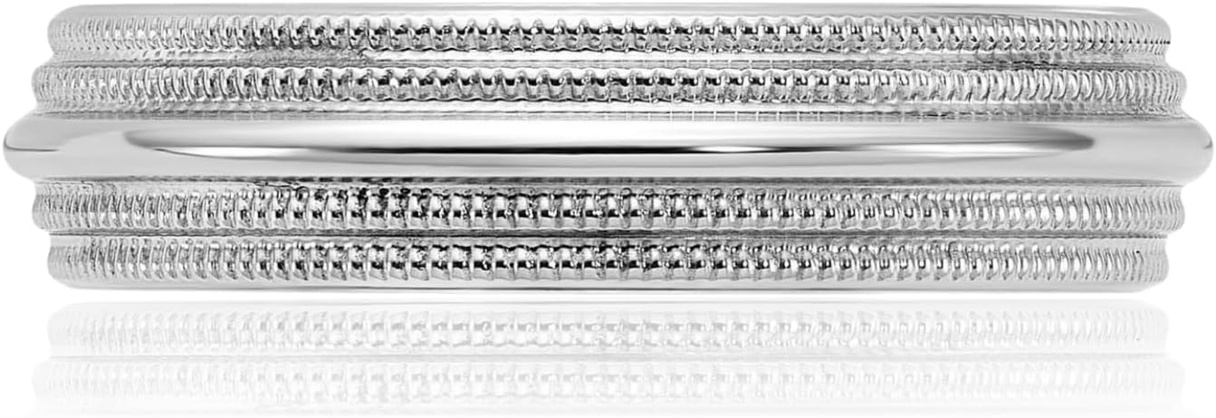 IceCarats 10K Solid White Gold 5mm Comfort Fit Double Milgrain Wedding Band Ring Polished, Engravable