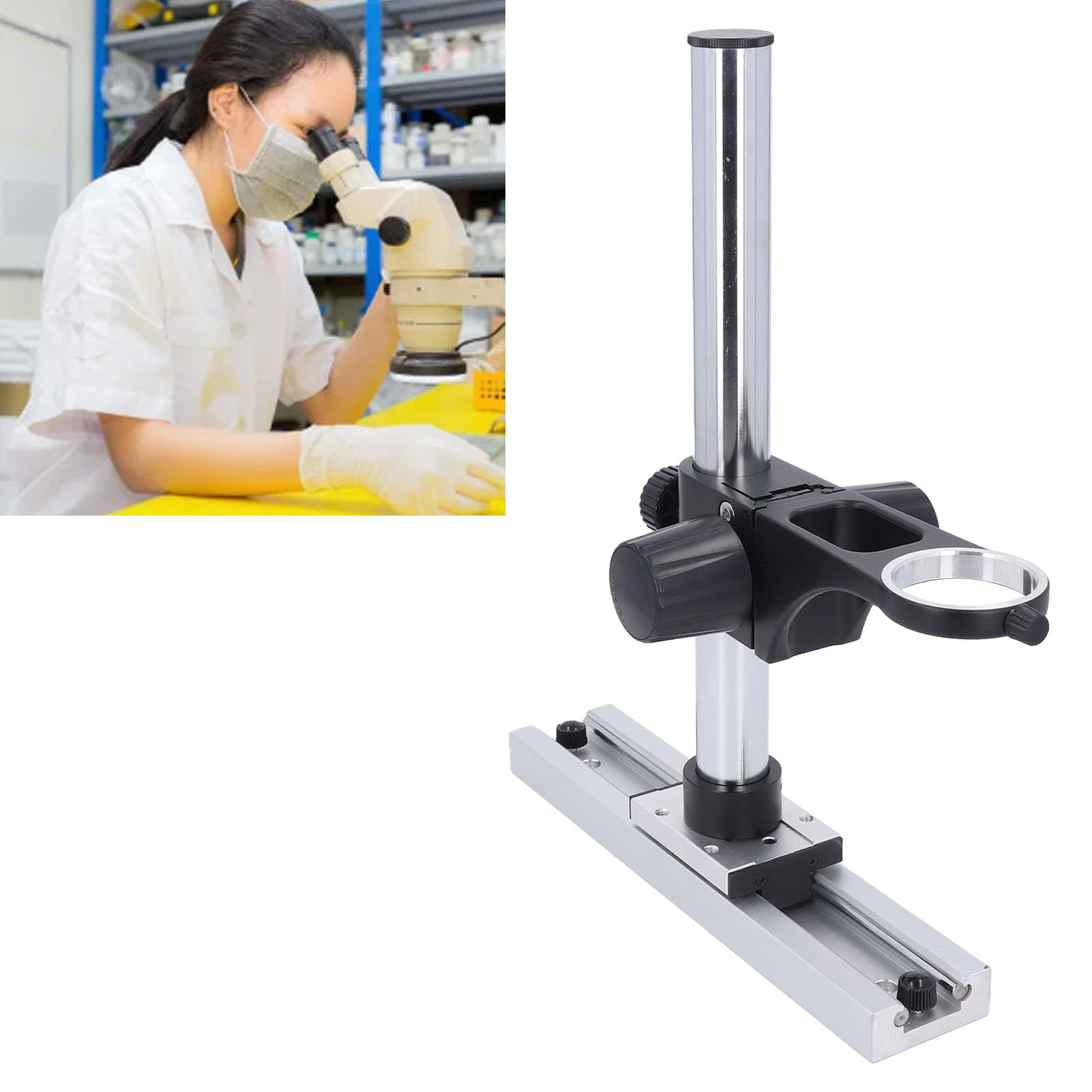 Generic Soporte Universal para Microscopio, Riel Deslizante, Soporte Ajustable de Aleación de Aluminio para Uso Profesional en Laboratorio y Cámara con Columna de 300 Mm