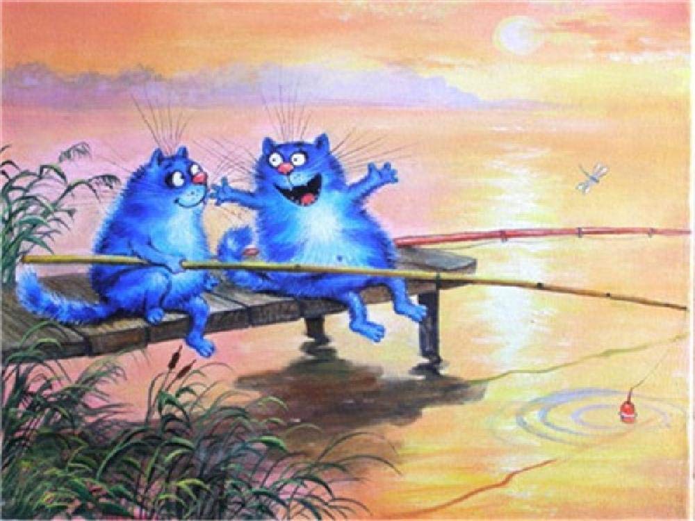 Digital Oil Painting Diy Canvas Frameless Kitten Fishing Home Office Decoration Decoration Gifts Coloring By Numbers For Children Beginners Art Gifts 40 * 50Cm