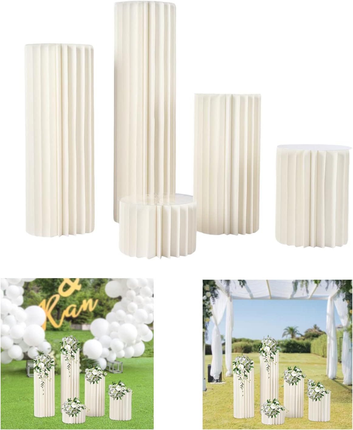Wedding Centerpieces Cardboard Vases,5pcs Foldable Paper Columns Display Pedestals Stands Weddings Decoration Table Cylinder Centerpiece Stand for Wedding Party