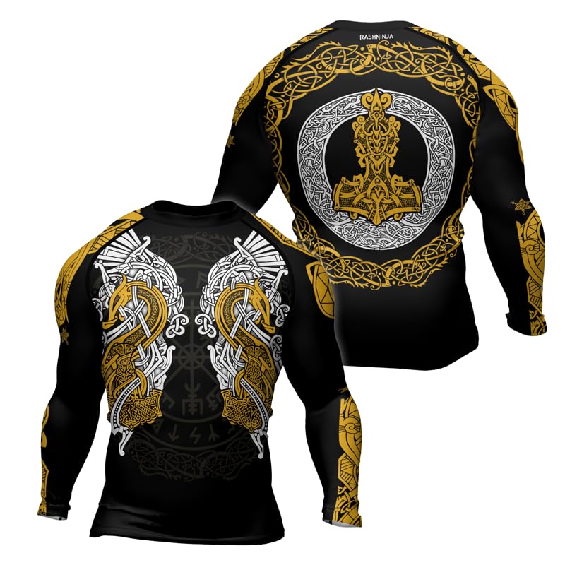 Men’s Viking Ranked Rash Guard Long Sleeve Compression Base Layer Shirt for MMA BJJ Jiu Jitsu