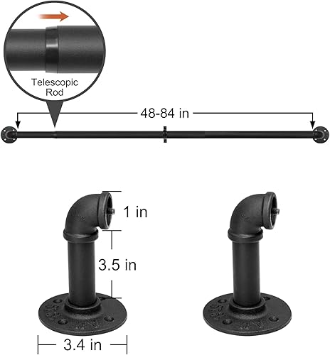 Miniatura 4 de Refrze Barras de cortina para ventanas de 48 a 84 pulgadas, barra de cortina negra de 1 pulgada envolvente industrial, barras de cortina opacas