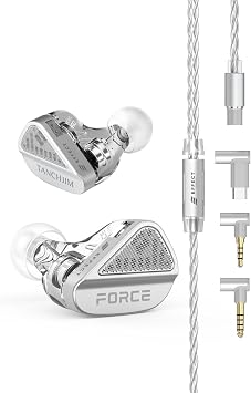 TANCHJIM x EFFECT AUDIO Collaboration FORCE Wired Earphones | 2DD Composite Dual Dynamic Drivers | High Conductivity Silver Plated UP-OCC Monocrystalline Copper 4pin Cable HIFI IEM | Open Back Design