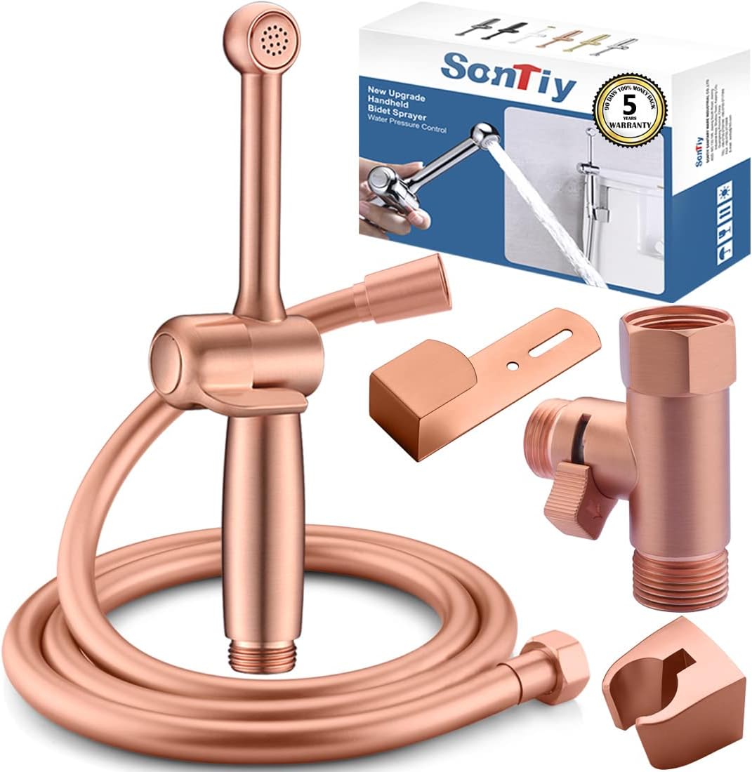 Handheld Bidet Sprayer for Toilet,SonTiy Cloth Diaper Sprayer for Toilet Muslim Shower with Adjustable Pressure Control+Anti-High Water Pressure Bidet-Rose Gold Solid Brass 5-year warranty Handheld Bidet Sprayer for Toilet,SonTiy Cloth Diaper Sprayer for Toilet Muslim Shower with Adjustable Pressure Control+Anti-High Water Pressure Bidet-Rose Gold Solid Brass 5-year warranty