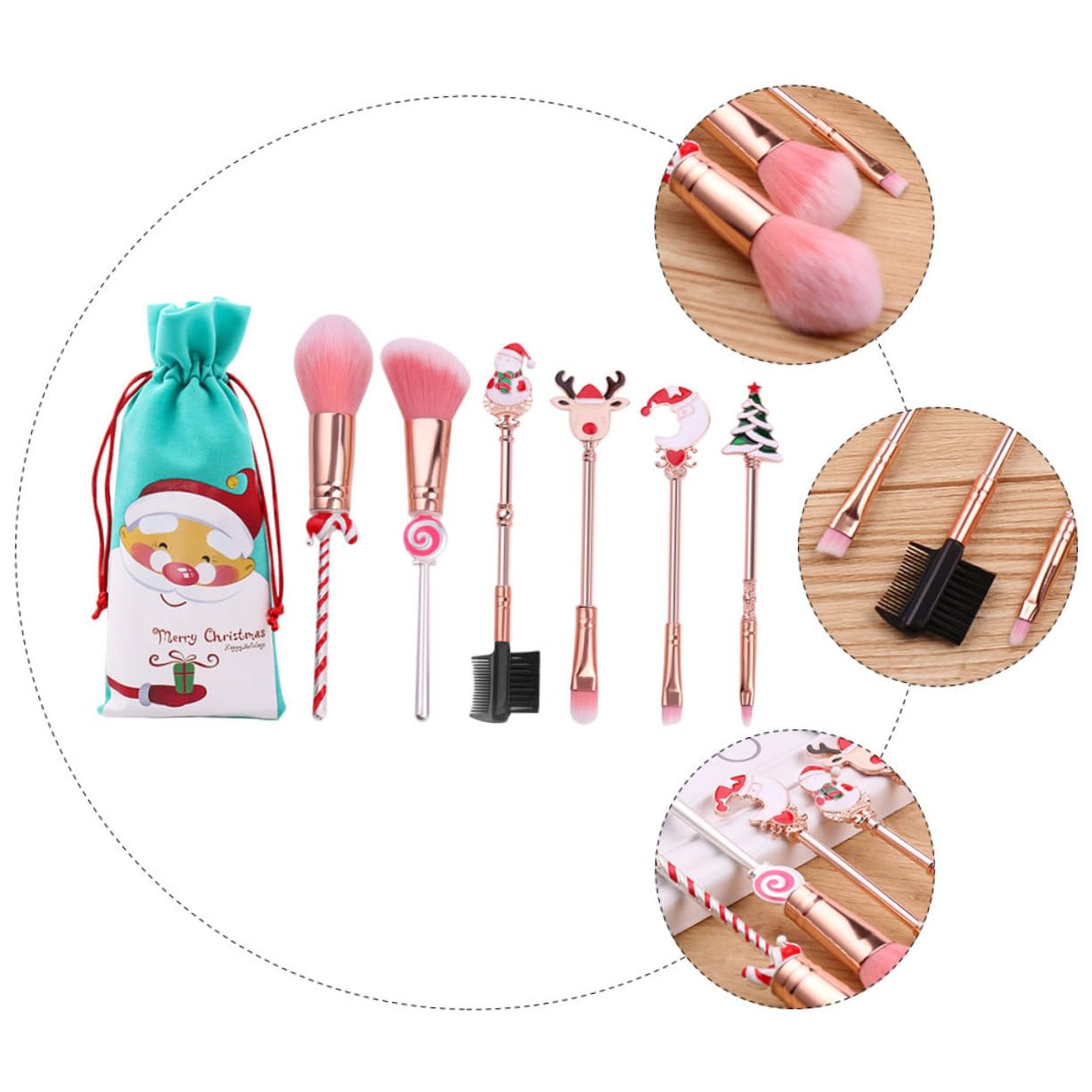 Beatifufu 6Pcs Christmas Cartoon Makeup Brush for Foundation Eyebrow Eyeshadow Soft Fibers for Teen Girls Mini Cosmetics Tool for Application - Image 4