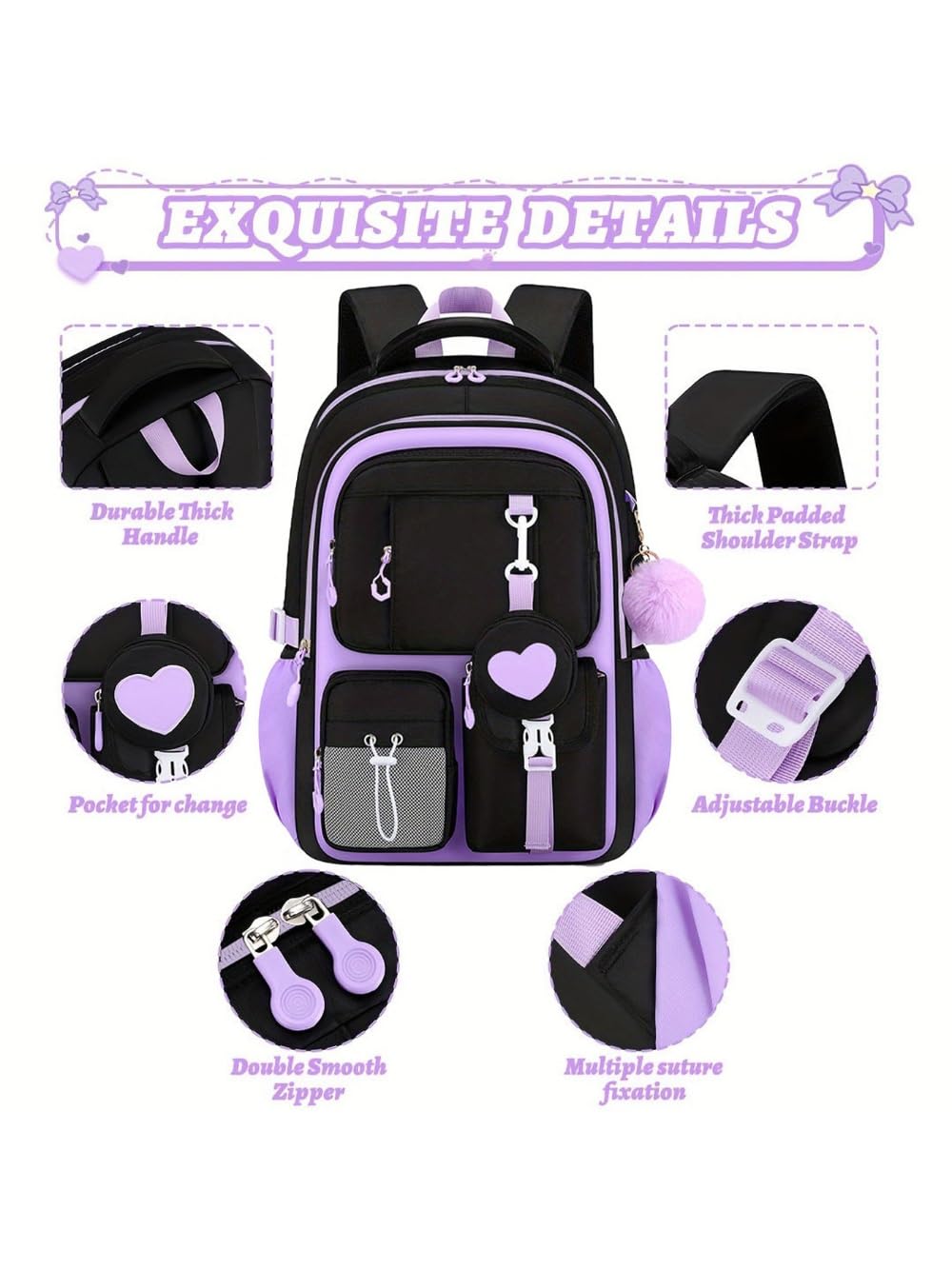 Kit de fournitures scolaires 3 pièces pour sac à dos grande capacité