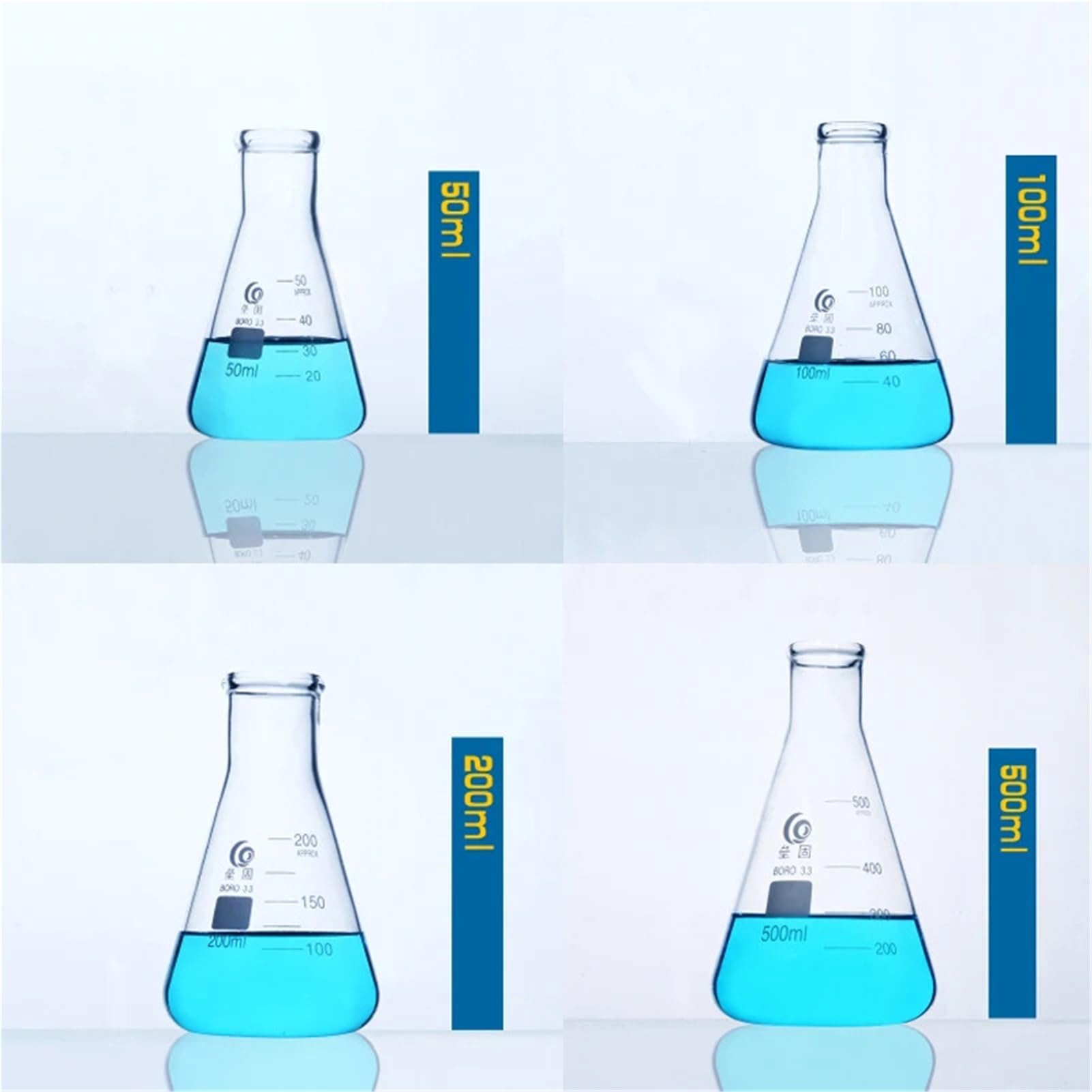 1 Juego de matraz de Vidrio cónico, matraz Erlenmeyer de Vidrio de borosilicato, Botella Triangular, Laboratorio de Resistencia