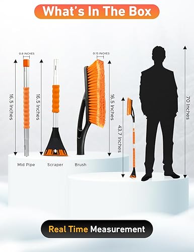 Miniatura 2 de EcoNour 43" Ice Scrapers for Car Windshield 3 Parts Detachable Telescopic Snow Brush for Car, Trucks, SUV Long Snow Scraper with Brush Car