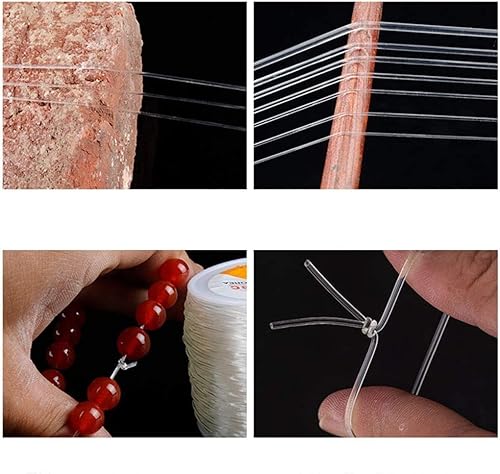 حبل خرز مطاطي لصنع السلسلة والاساور، خيط مطاطي 0.8 ملم يتضمن خرز كريستالي ابيض شفاف لصنع المجوهرات والاساور، حبل من البولي يوريثين الحراري بطول اجمالي 100 متر