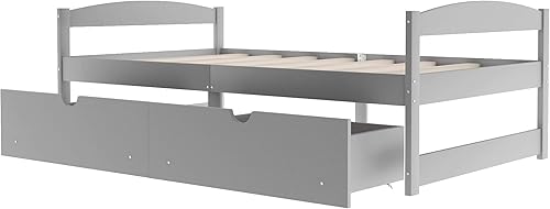 Miniatura 8 de Cama de almacenamiento de plataforma individual con dos cajones, marco de sofá cama de madera maciza para dormitorio, habitación de invitados, no