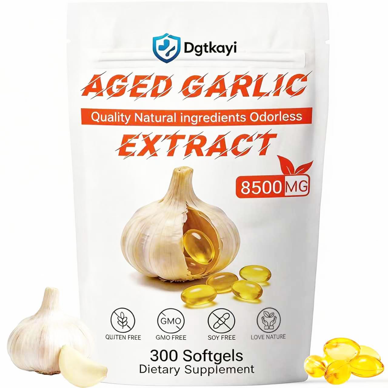 Aged Garlic Extract - 8500mg Odorless 300 Softgels, 2 Years Matured