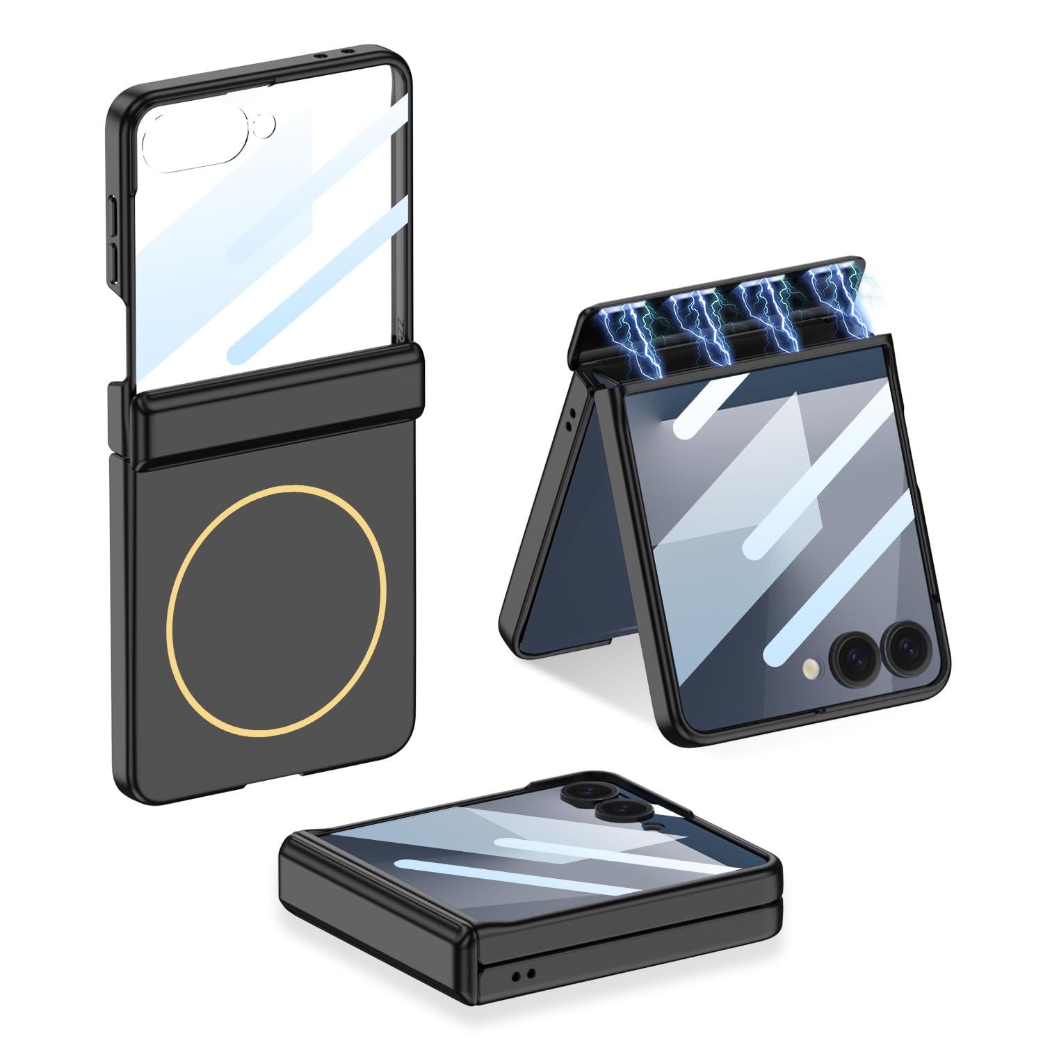 COQUE Custodia per Galaxy Z Flip 7, custodia per cellulare con cerniera magnetica e pellicola protettiva, custodia pieghevole con ricarica wireless per Samsung Galaxy Z Flip 7 5G-Nero