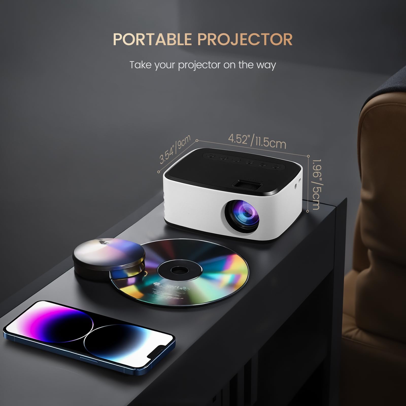 Beamer Native 1080P Full HD Projektor Offizielles mit Sprachsteuerung Tragbarer Mini Beamer Riesenbildprojektion Drahtlose Bildschirmspiegelung für Smartphone Tablet
